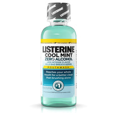 Front view of Listerine Zero Cavity Mouthwash Clean Mint 3.2 oz bottle in a 24-pack