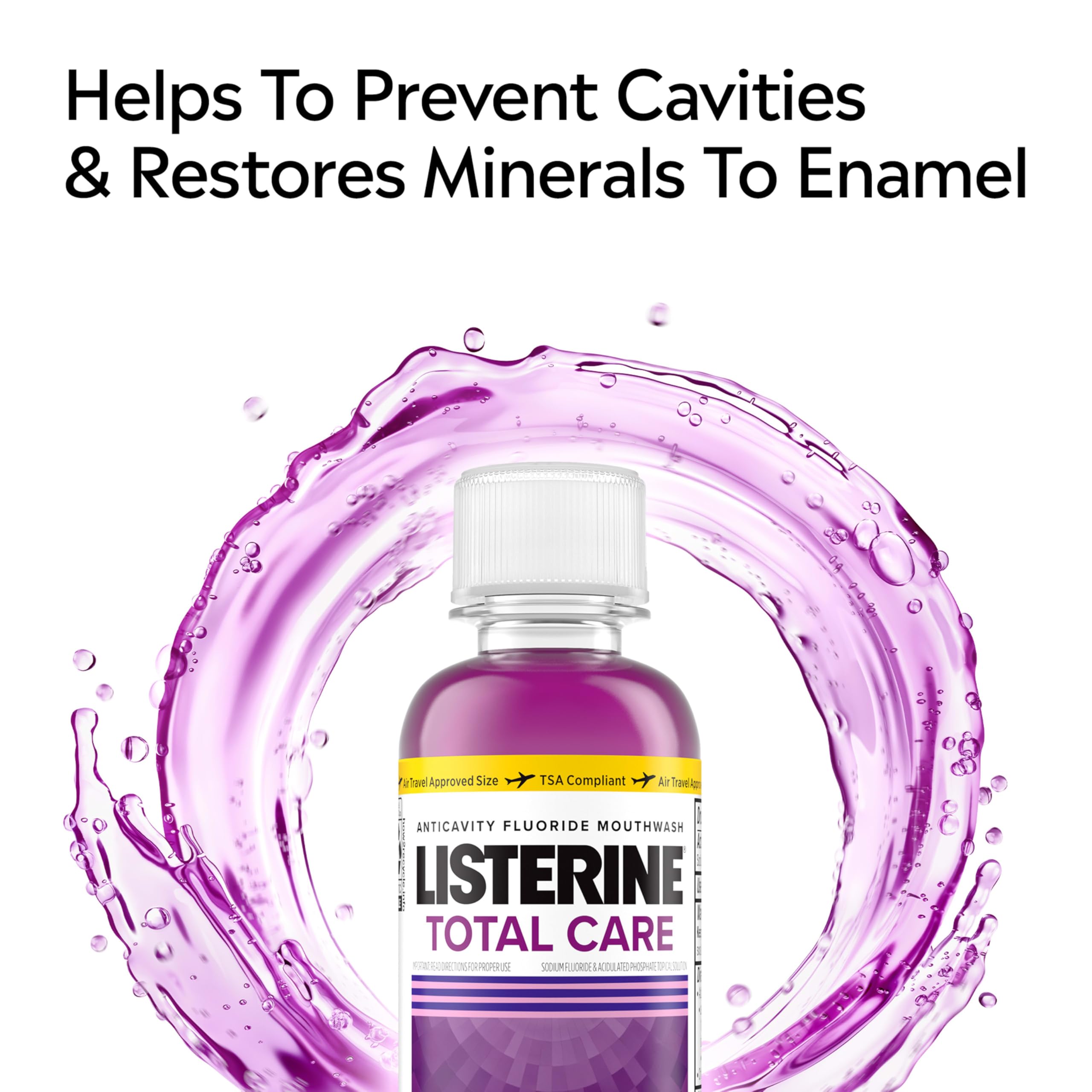 Close-up of Fresh Mint flavor label on Listerine Total Care bottle