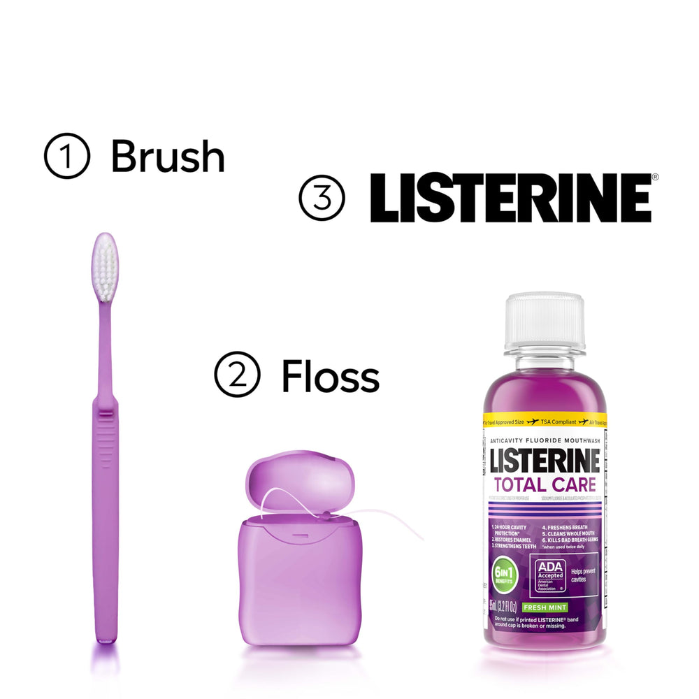 Graphic showing enamel strengthening claim for Listerine Total Care