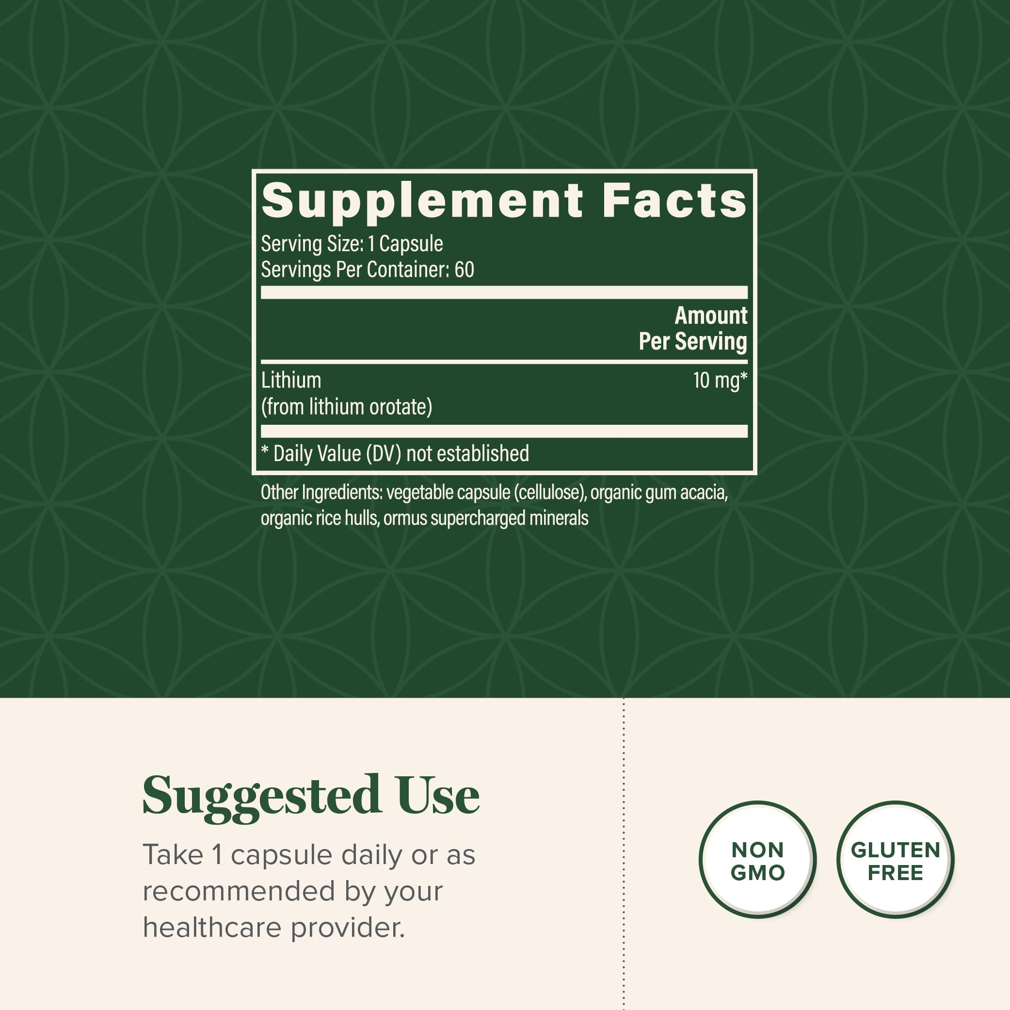 Packaging showing vegan-friendly, non-GMO and gluten-free icons