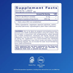 Close-up of lithium orotate 5 mg and NAC ingredients