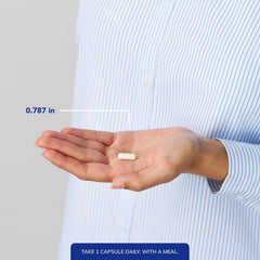 Daily use guidance showing one capsule with a meal