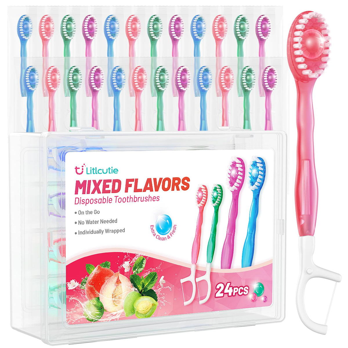 Litlcutie 24-pack 5-in-1 disposable toothbrushes front view