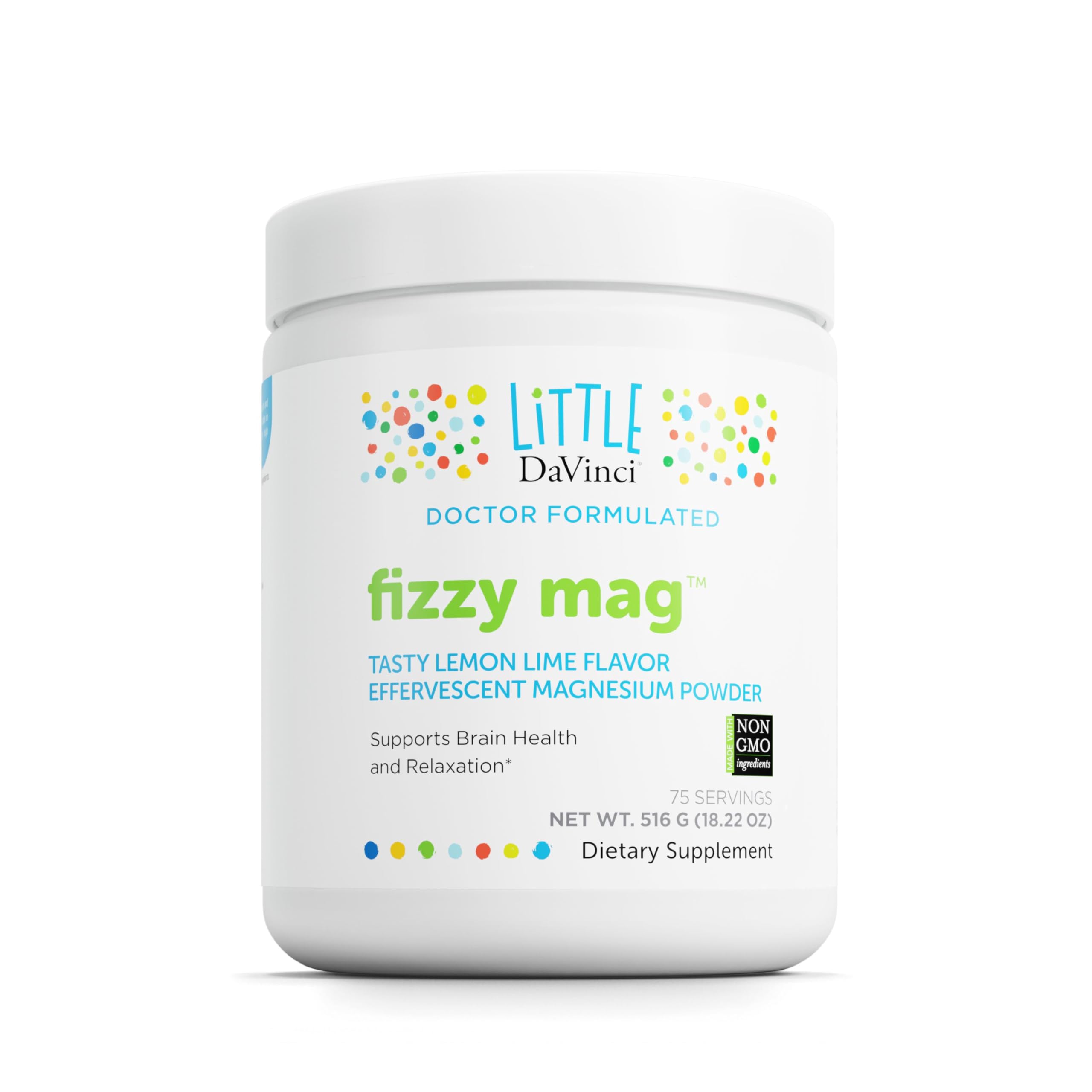 Front view of Little DaVinci Fizzy Mag Lemon Lime bottle, 516 g