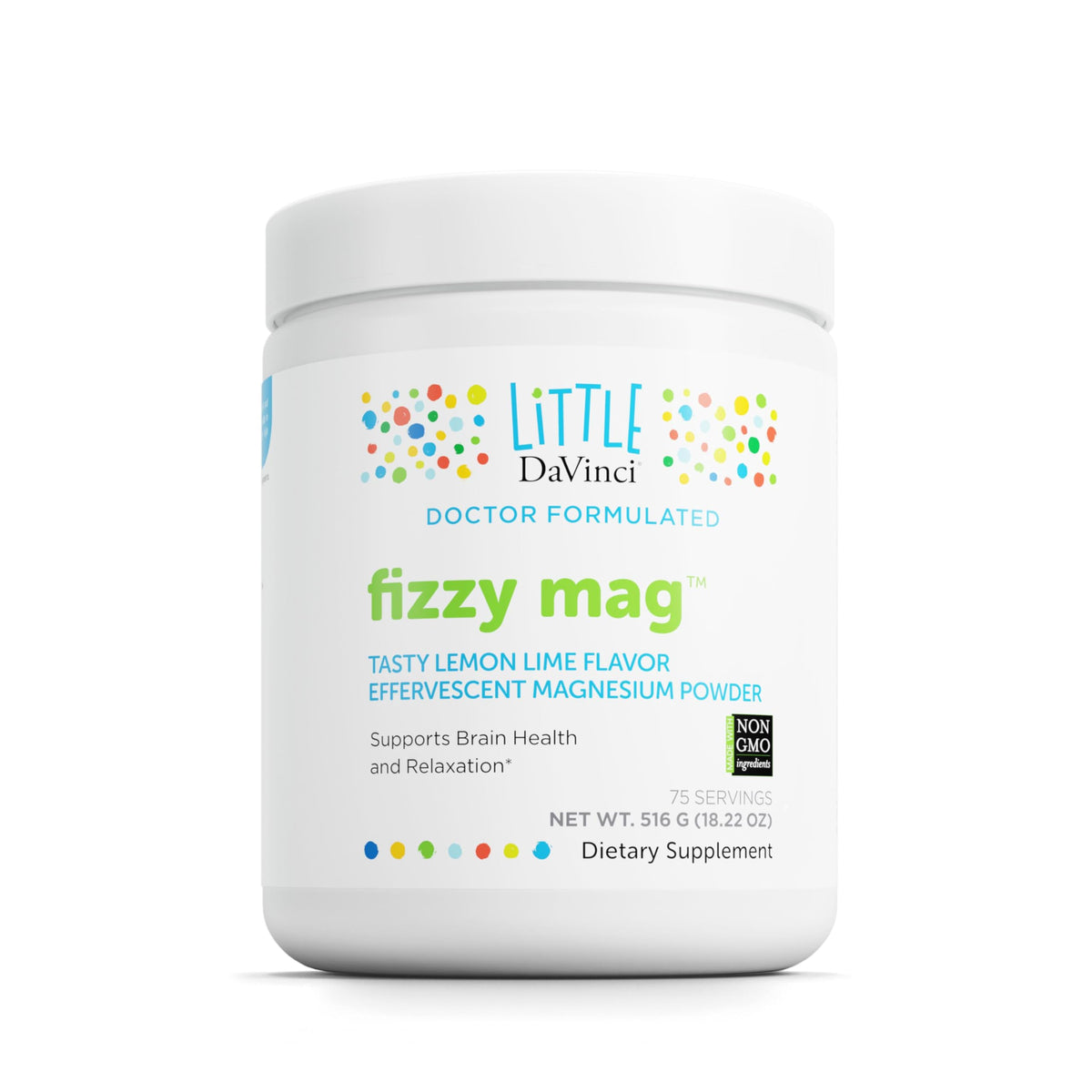 Front view of Little DaVinci Fizzy Mag Lemon Lime bottle, 516 g