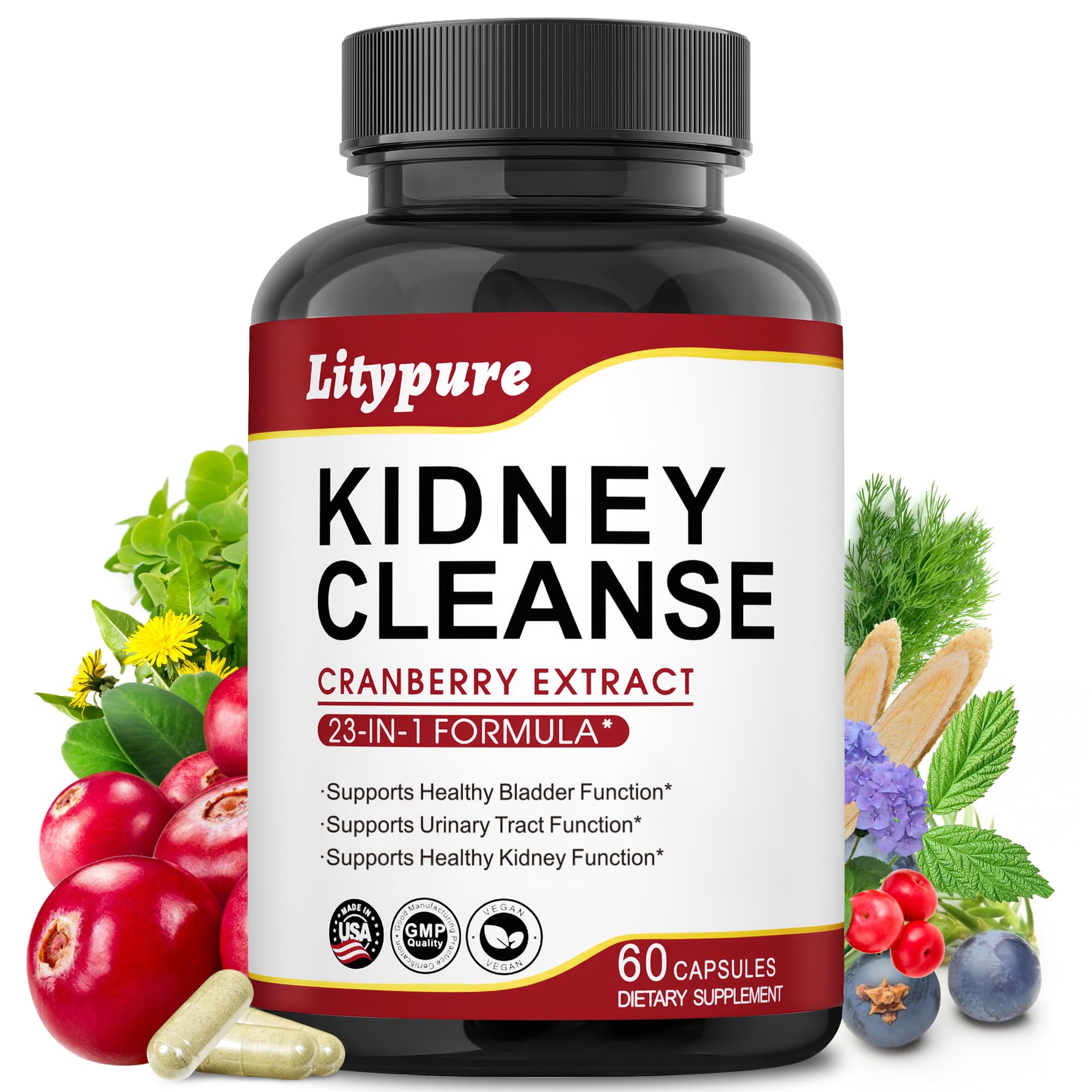 Litypure Kidney Cleanse Detox bottle label close-up