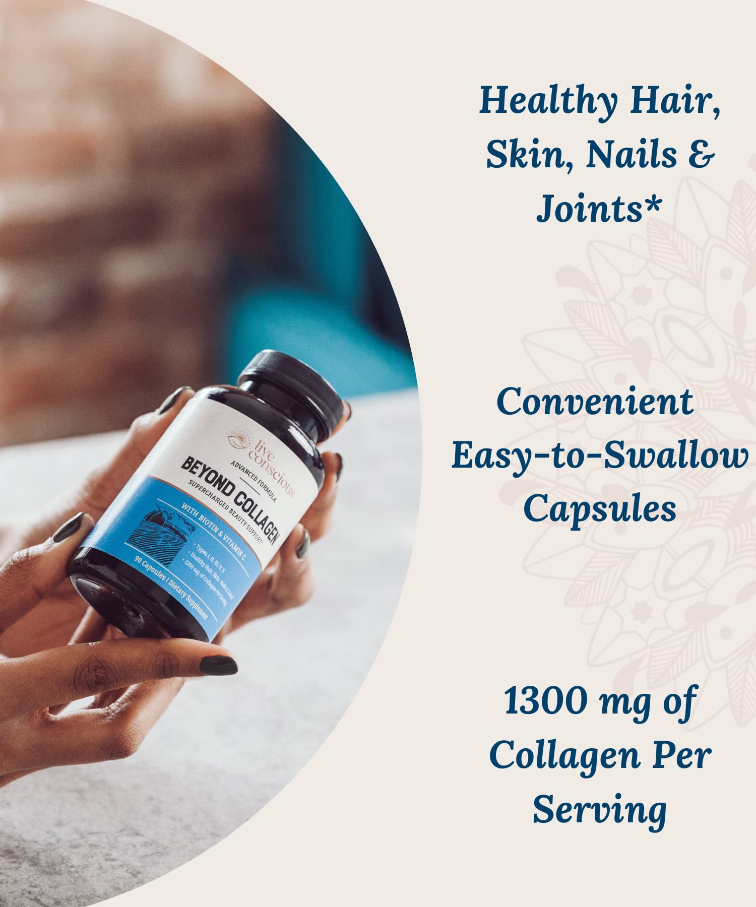 Biotin and Vitamin C icons with collagen capsules