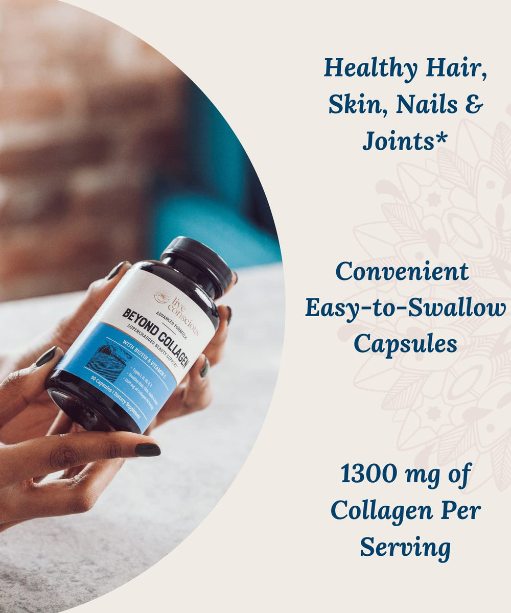 Biotin and Vitamin C icons with collagen capsules