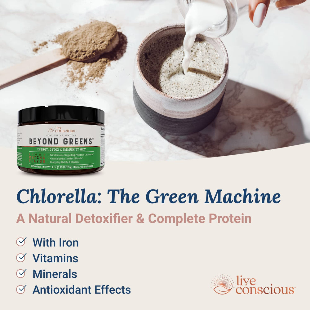 Close-up of chlorella greens ingredient