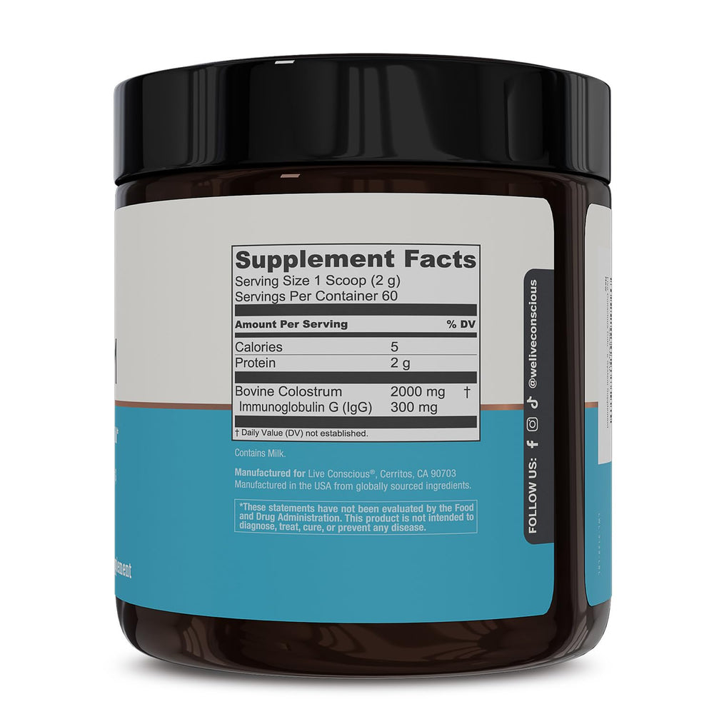 Colostrum powder being added to a smoothie