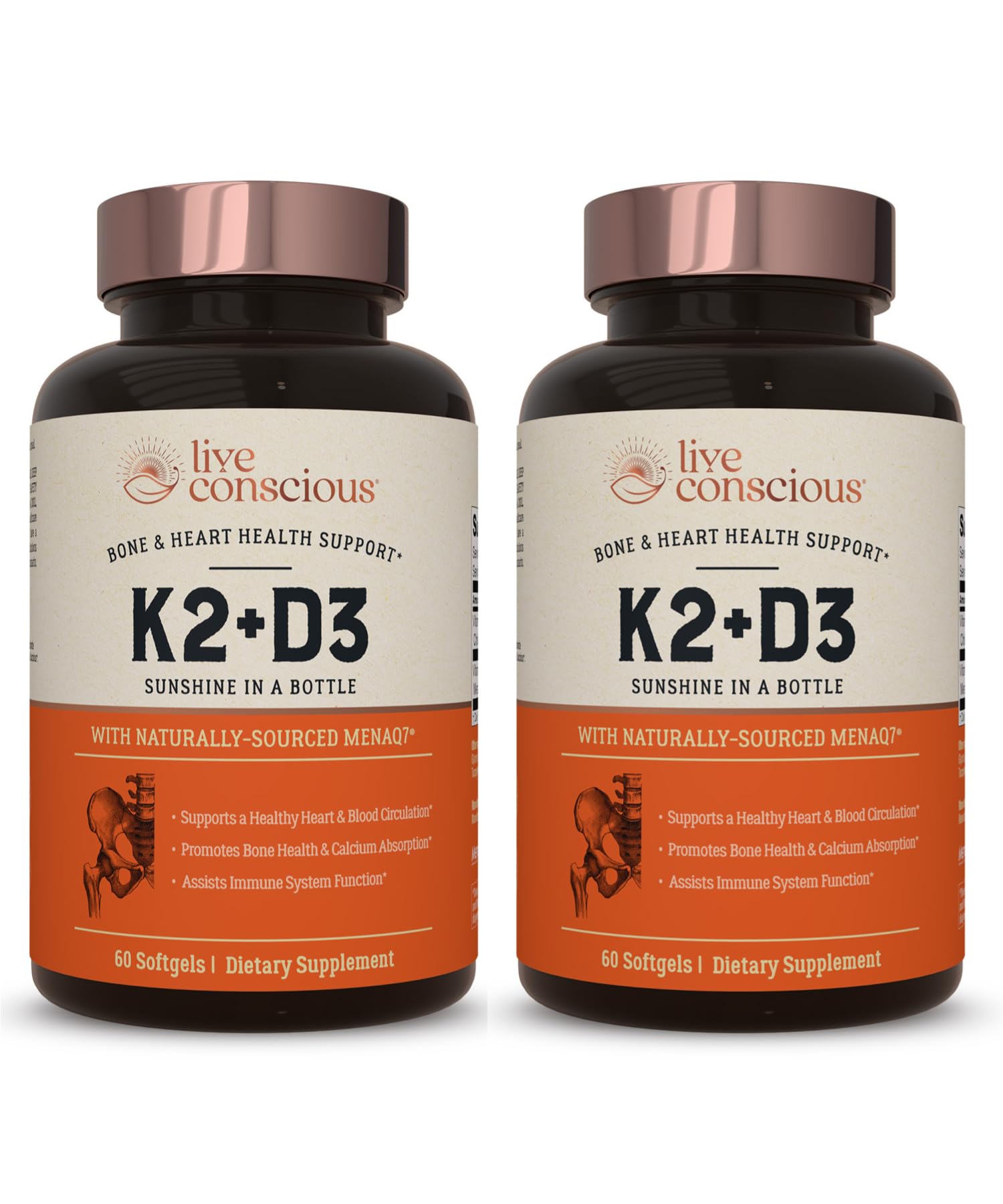 Live Conscious Vitamin K2 MK7 with D3 bottle - 2-pack