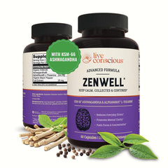 ZenWell Live Conscious KSM-66 Ashwagandha bottle - 60 capsules