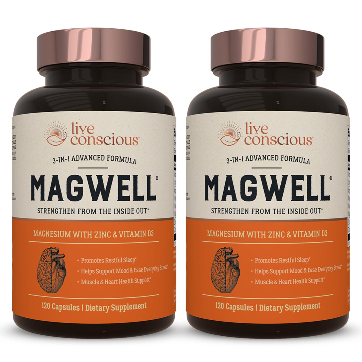 Live Conscious MagWell bottle with 120 capsules in a 2-pack