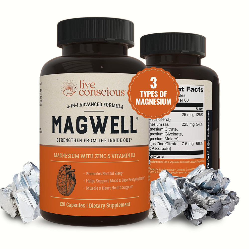 Live Conscious Magwell bottle front showing daily support packaging.