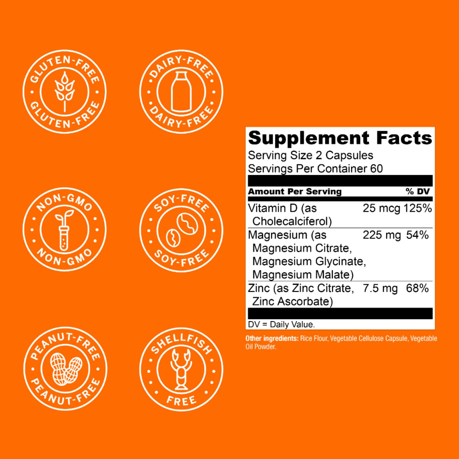 Vitamin D3 and zinc ingredients on Magwell label