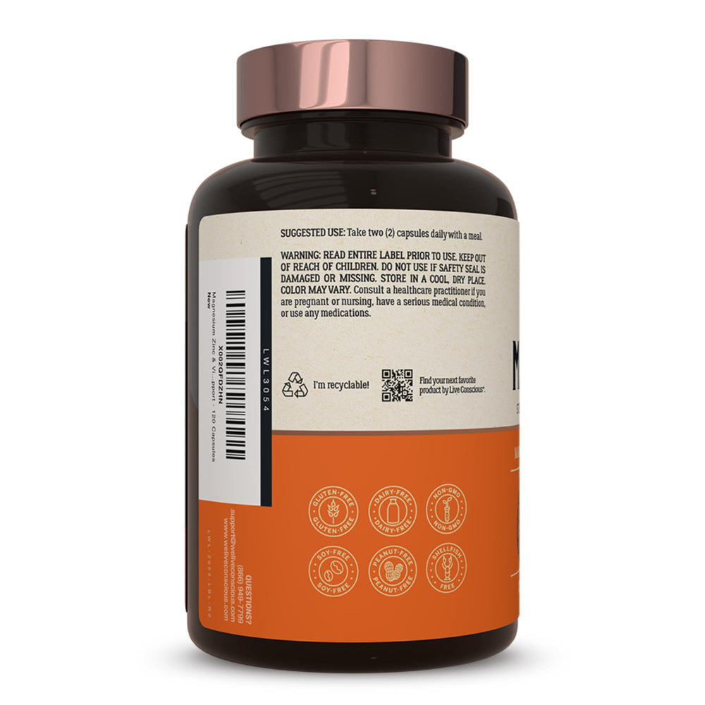 Live Conscious Magwell dosage guide closeup on the label for serving details.