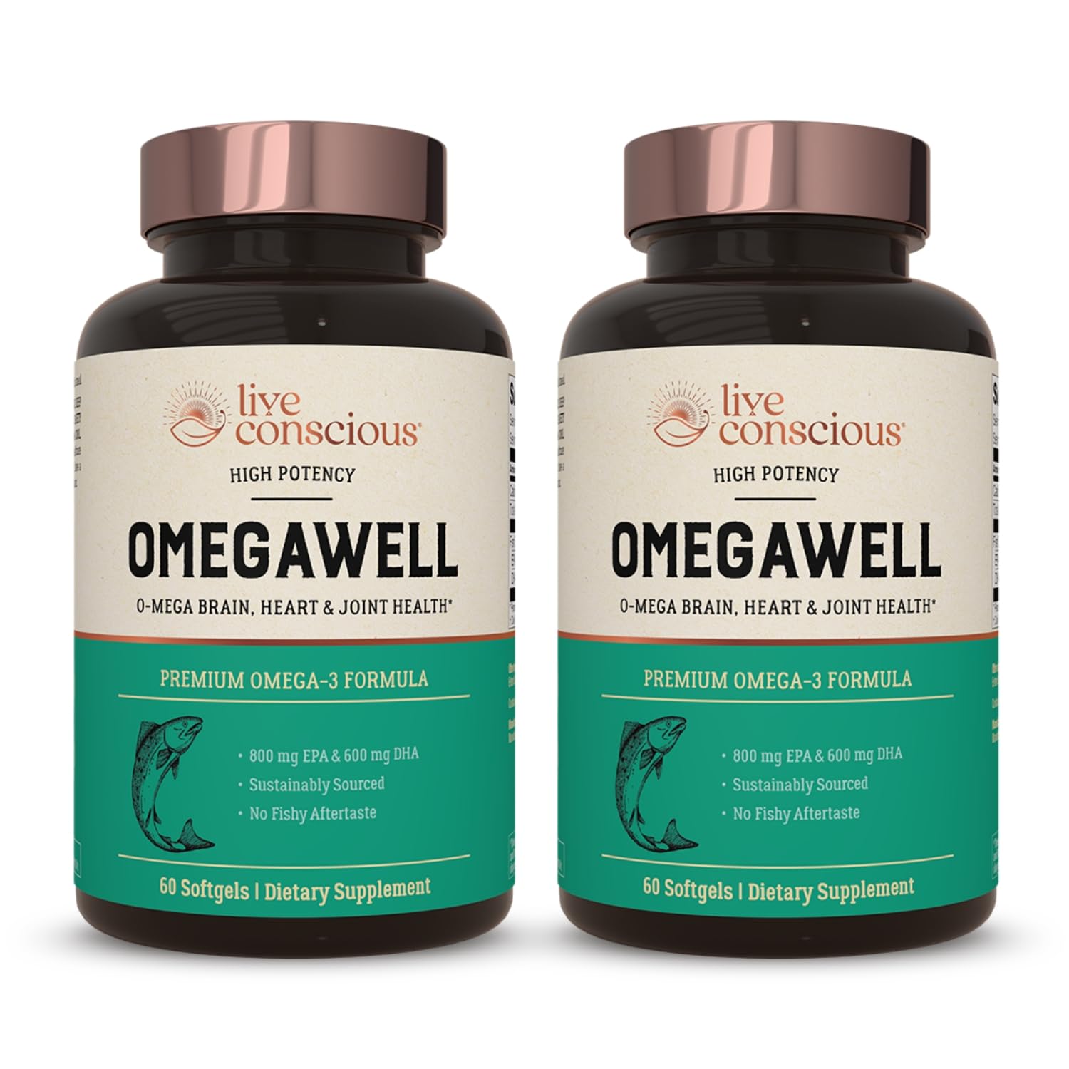 Live Conscious OmegaWell Fish Oil bottle with 120 softgels