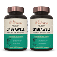 Live Conscious OmegaWell Fish Oil bottle with 120 softgels