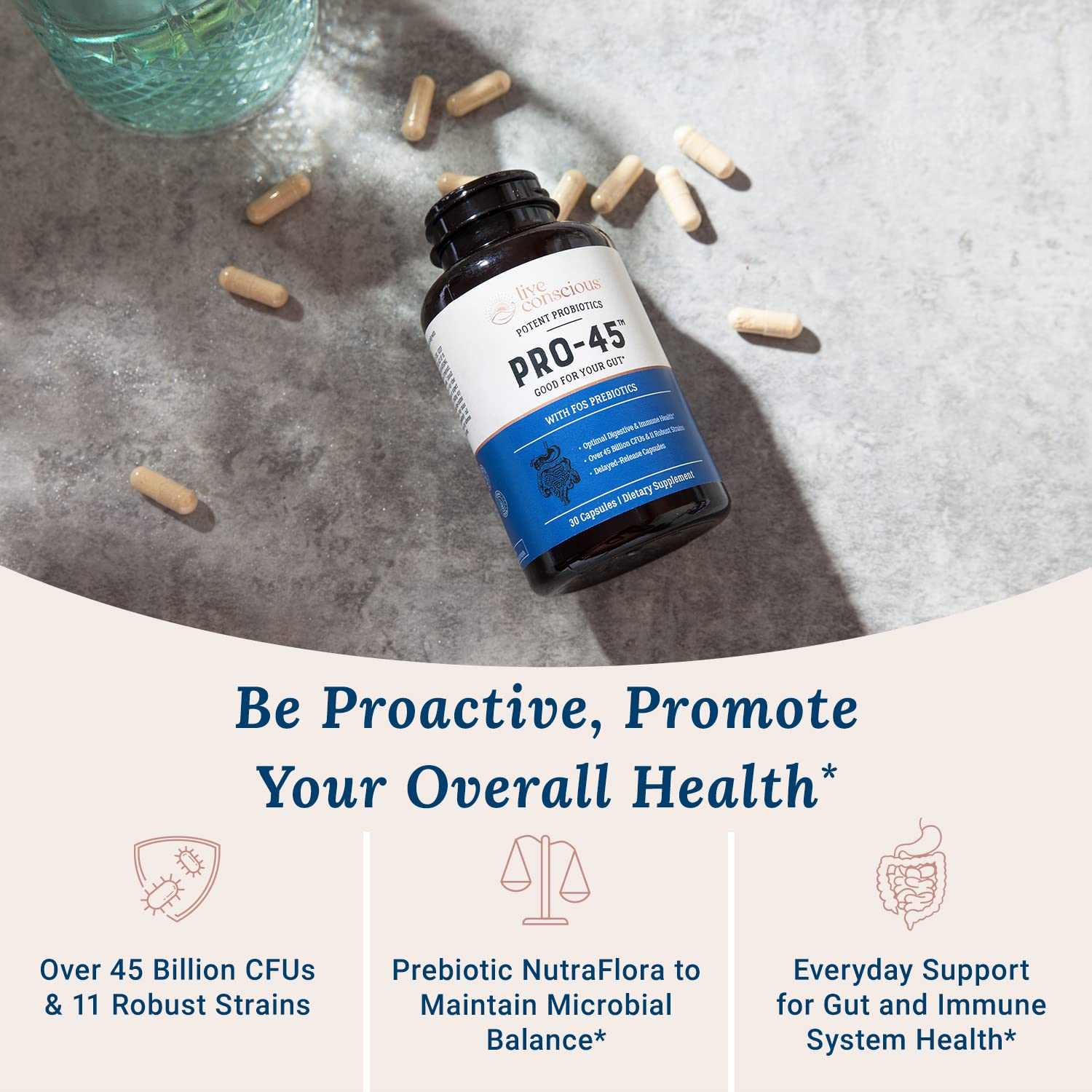 Close-up of PRO45 delayed-release veggie capsule