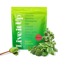 Live It Up Super Greens Berry flavor canister label