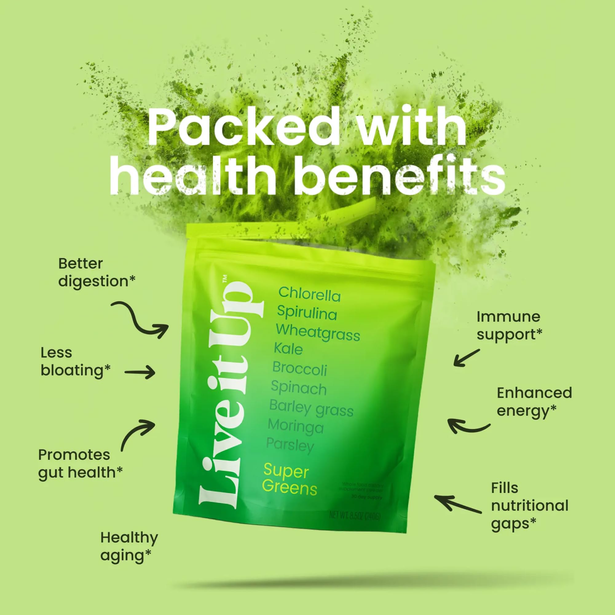 Serving scoop of LIVE IT UP Super Greens powder