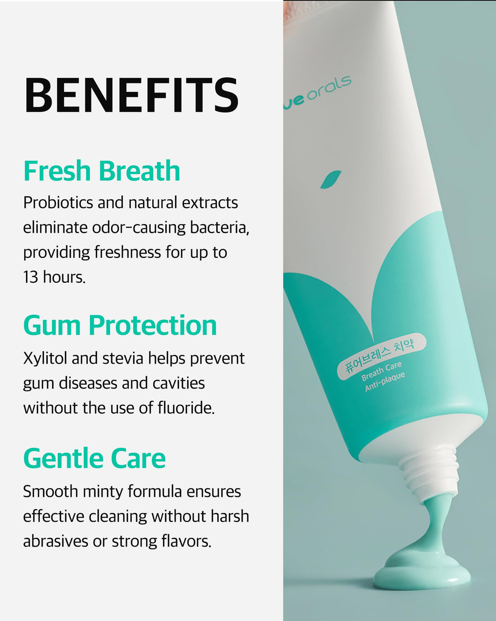 Fluoride-free label highlighting sensitive teeth friendly formula