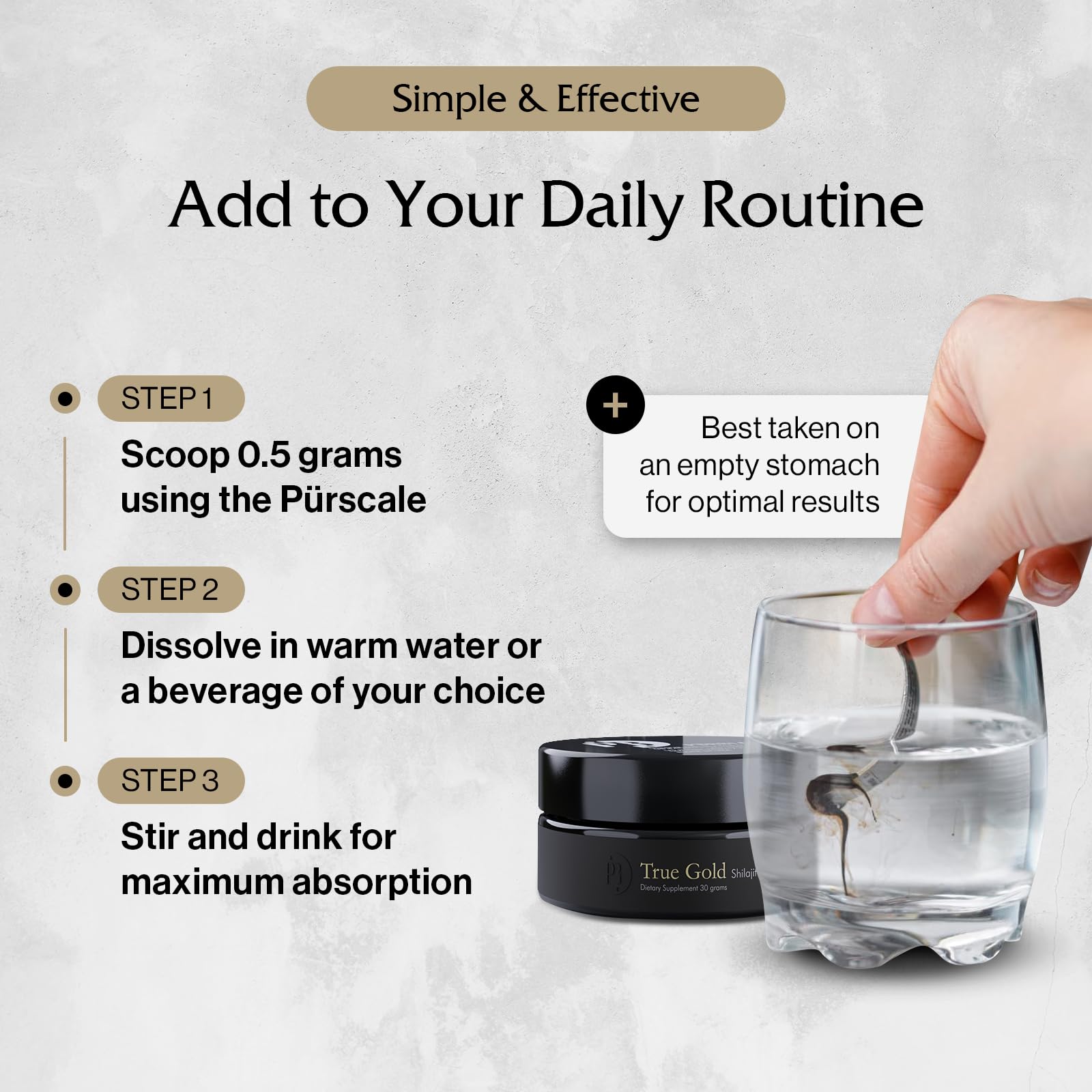 Shilajit resin being stirred into a warm beverage