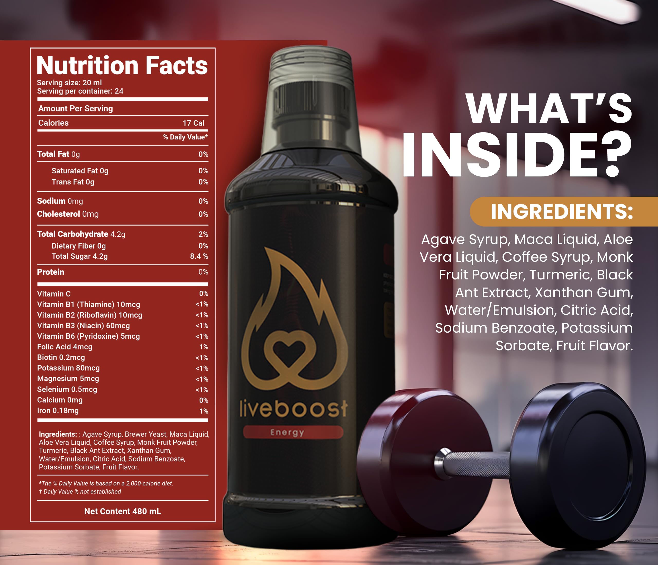 LIVEBOOST ingredients and nutrition chart