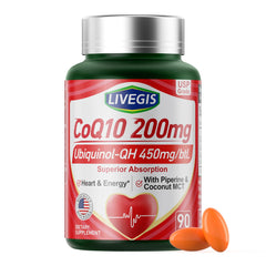 Bottle of LIVEGIS CoQ10 200mg softgels, 90-count