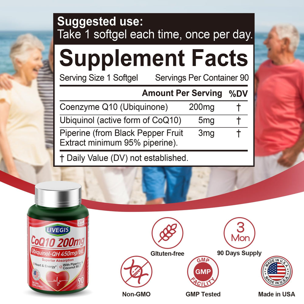 Close-up of CoQ10 softgels with coconut MCT oil