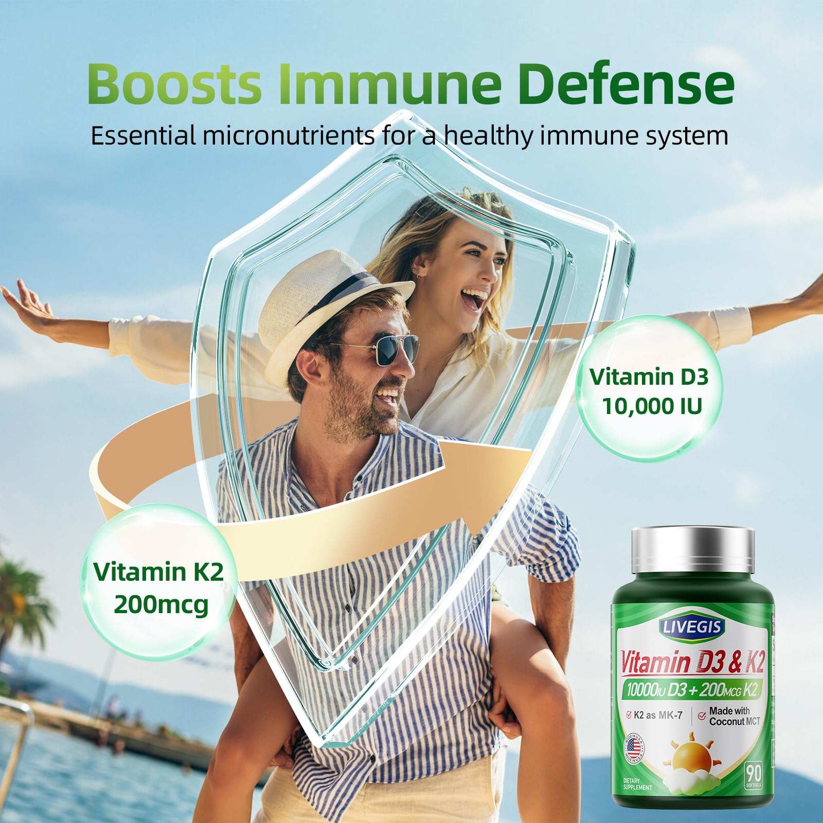 Nutrition facts and ingredients graphic for D3 K2