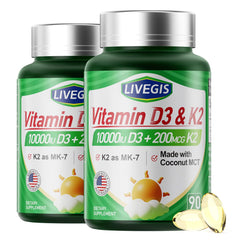 Front view of LIVEGIS Vitamin D3 K2 Softgels bottle