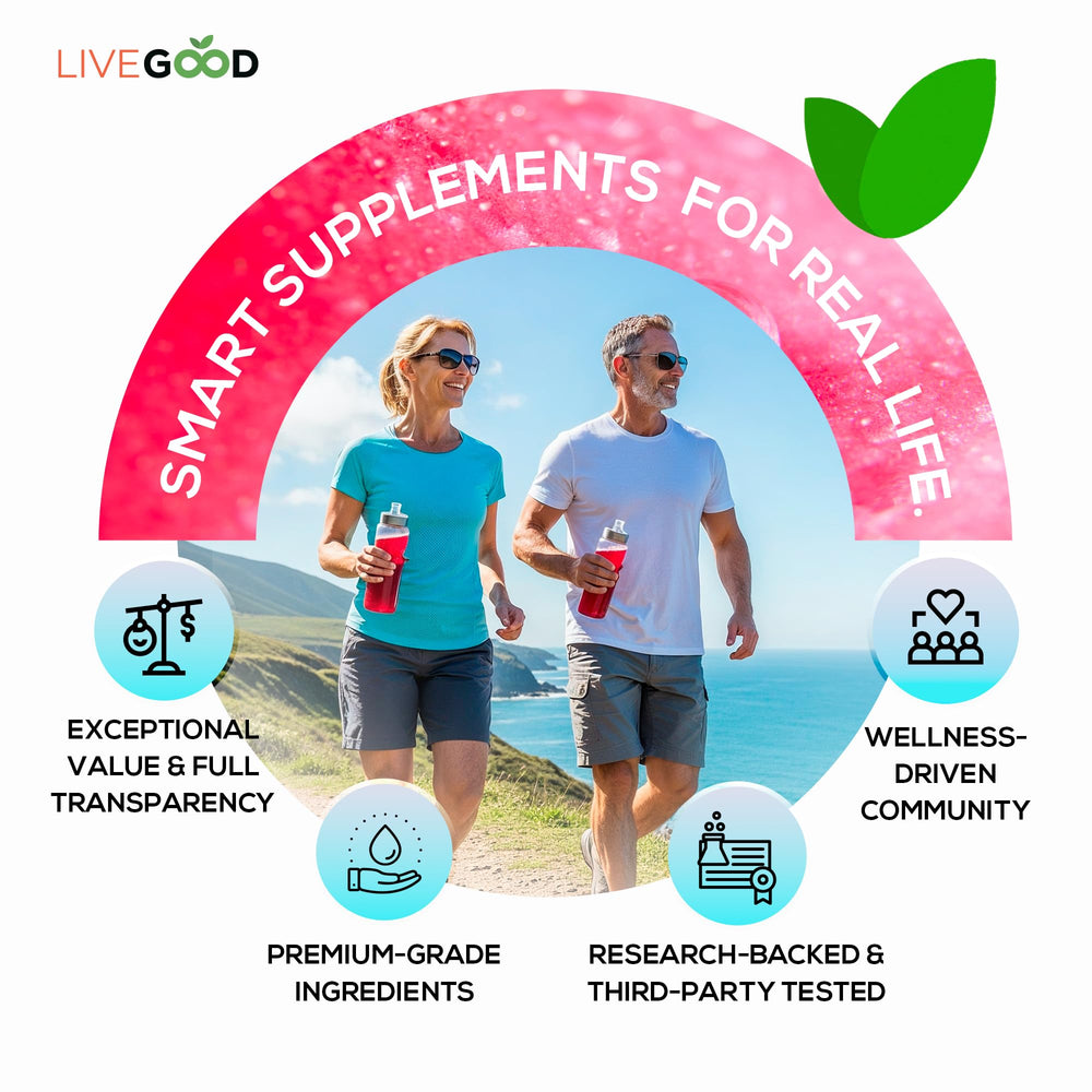 LIVEGOOD E3 packaging and branding highlighting USA-made standards and value