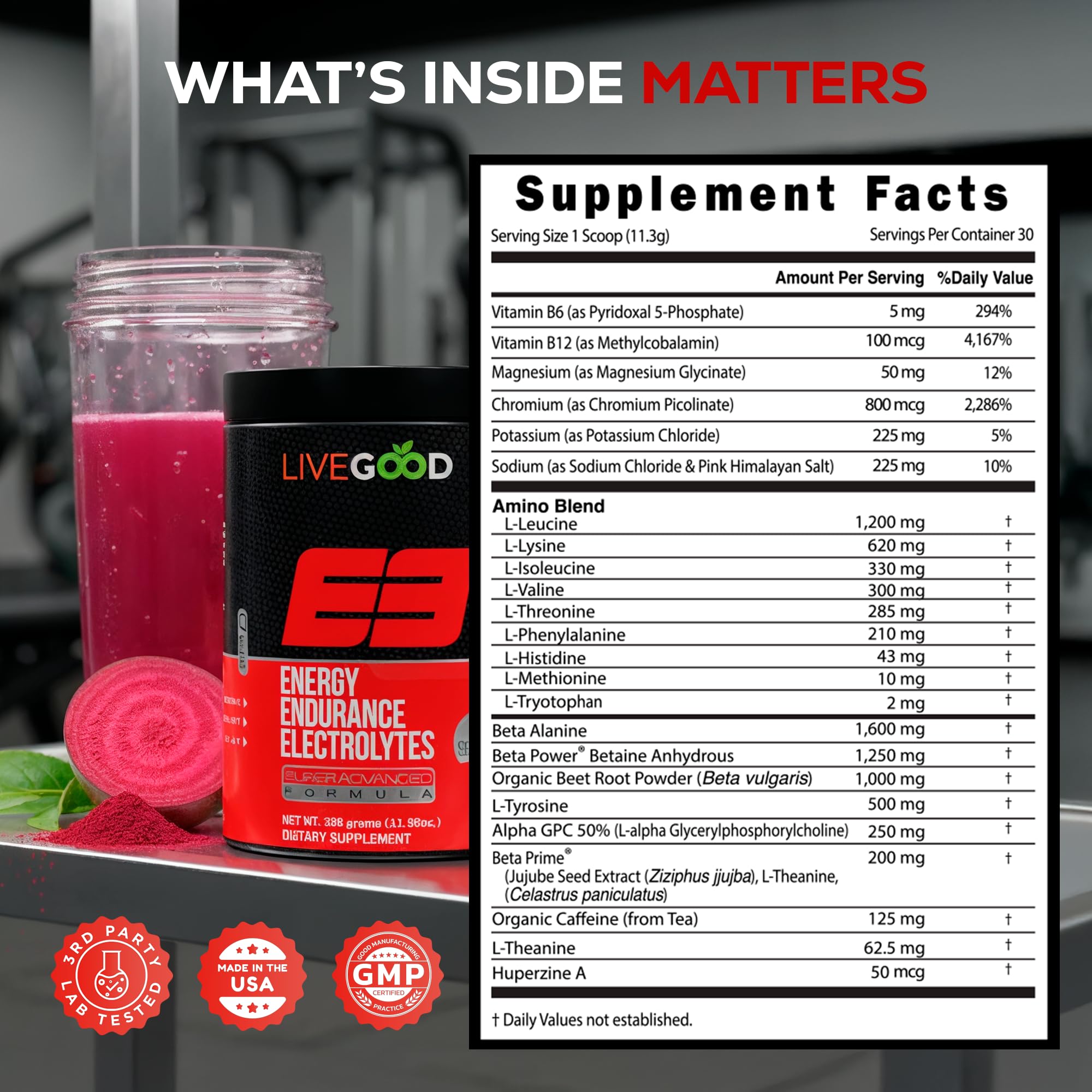 LIVEGOOD E3 scoop dispensing for precise dosing before training and workouts