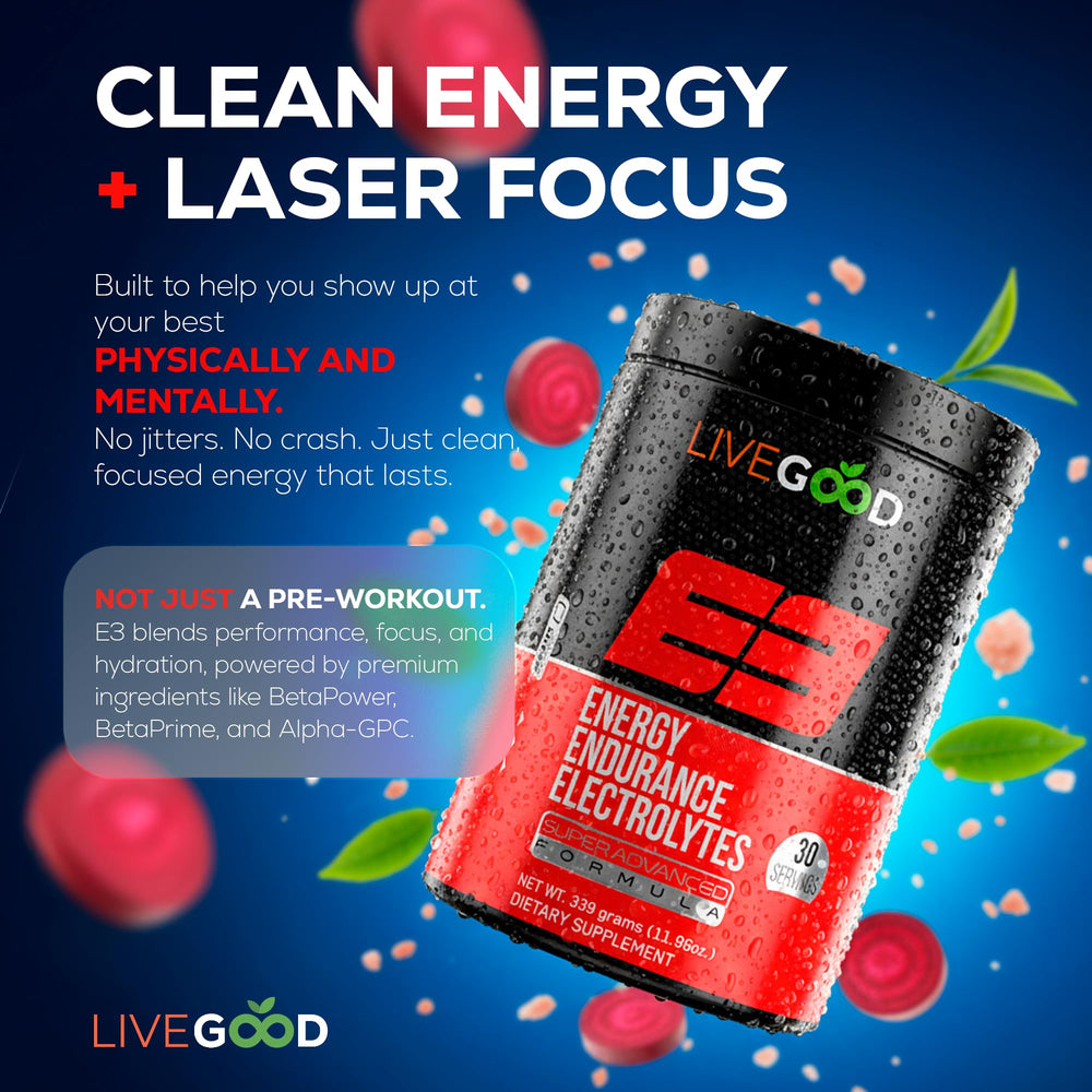 LIVEGOOD E3 scoop dispensing for precise dosing before training and workouts