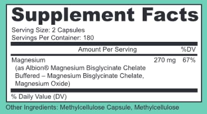 Nutritional facts panel of Magnesium Ease bottle