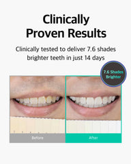Tube of enamel-safe whitening toothpaste angled for use