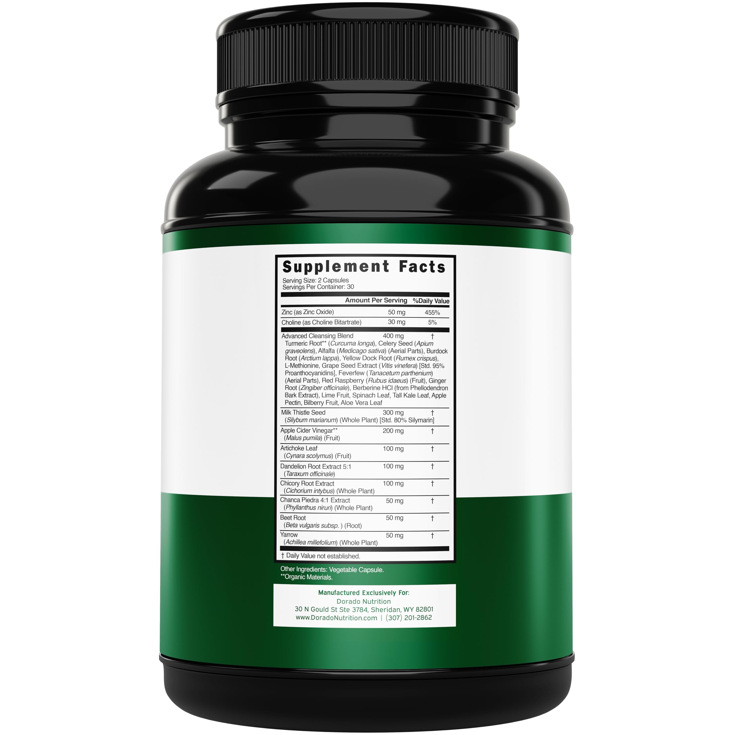 Close-up of supplement bottle with 60 vegan capsules