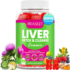 Liver Cleanse Detox Gummies bottle and gummies on white background