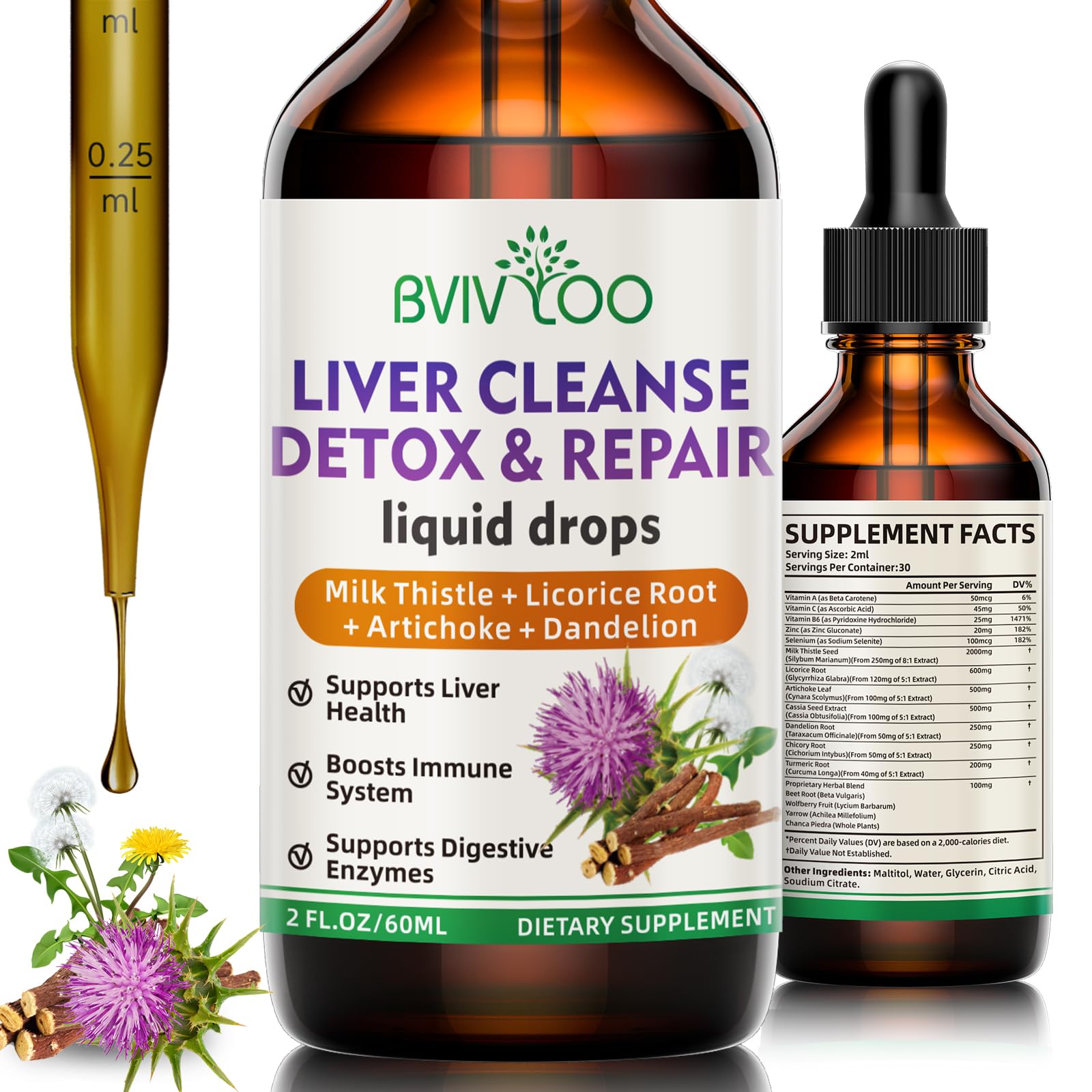 Front view of Liver Cleanse Detox & Repair Liquid Drops bottle