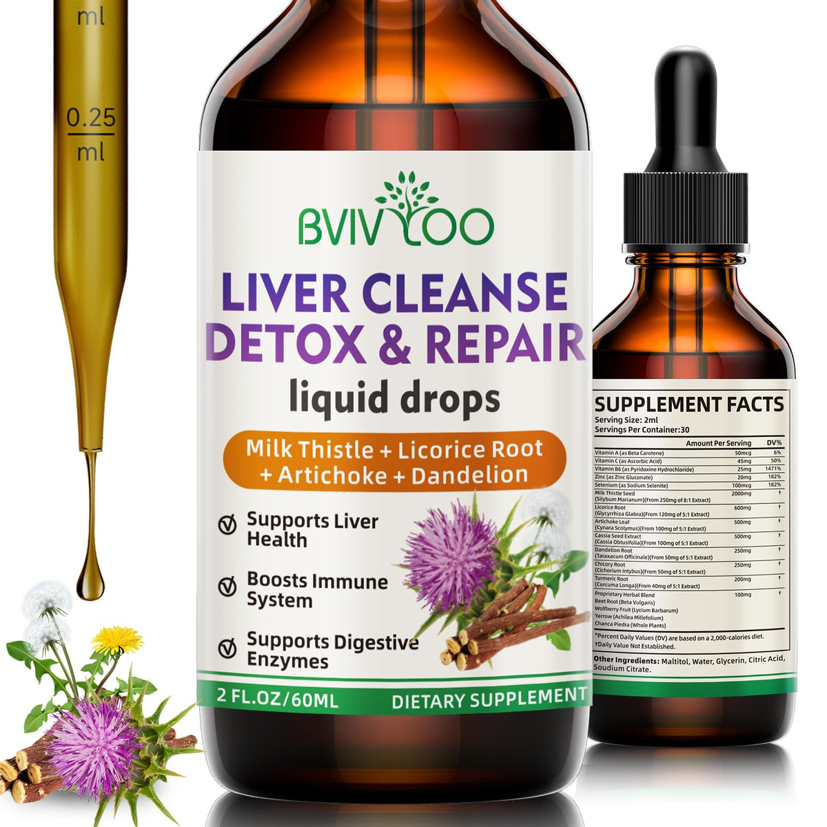 Front view of Liver Cleanse Detox & Repair Liquid Drops bottle