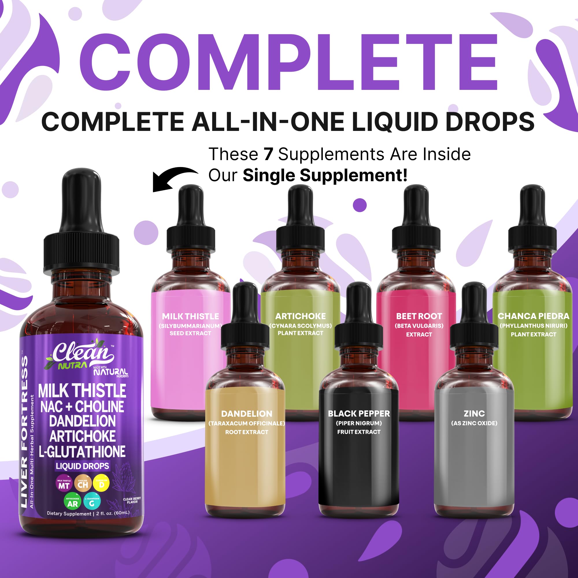 Liver detox liquid drops with ginger and turmeric ingredients