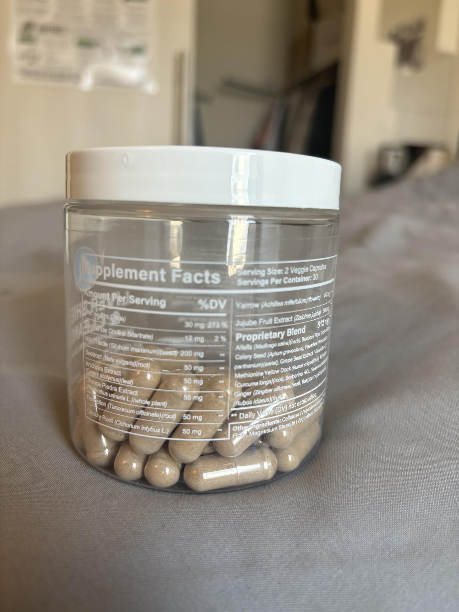 Usage image showing two capsules per day for liver health and digestion