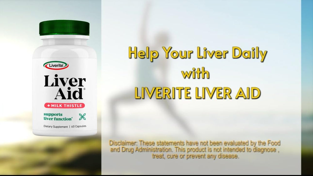 Back view of Liverite Liver Aid box and bottle on white background