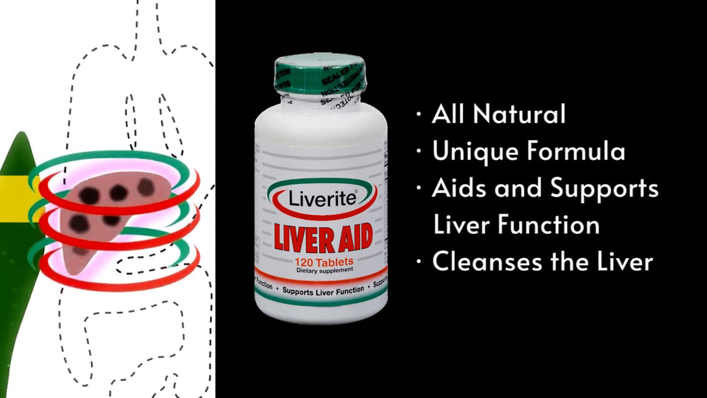 LIVERITE Liver Aid supplements arranged beside bottle