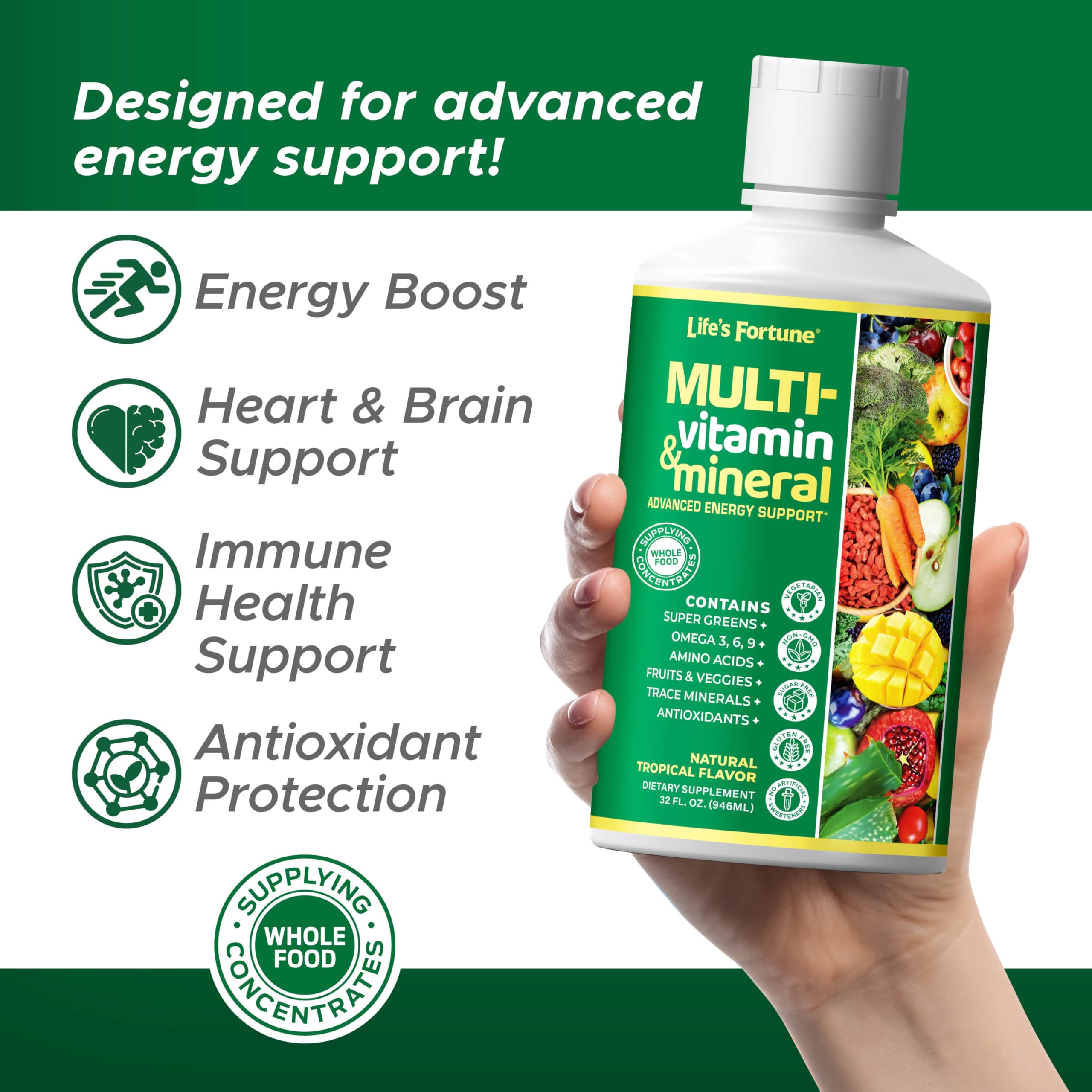 Serving a tropical-liquid multivitamin from bottle