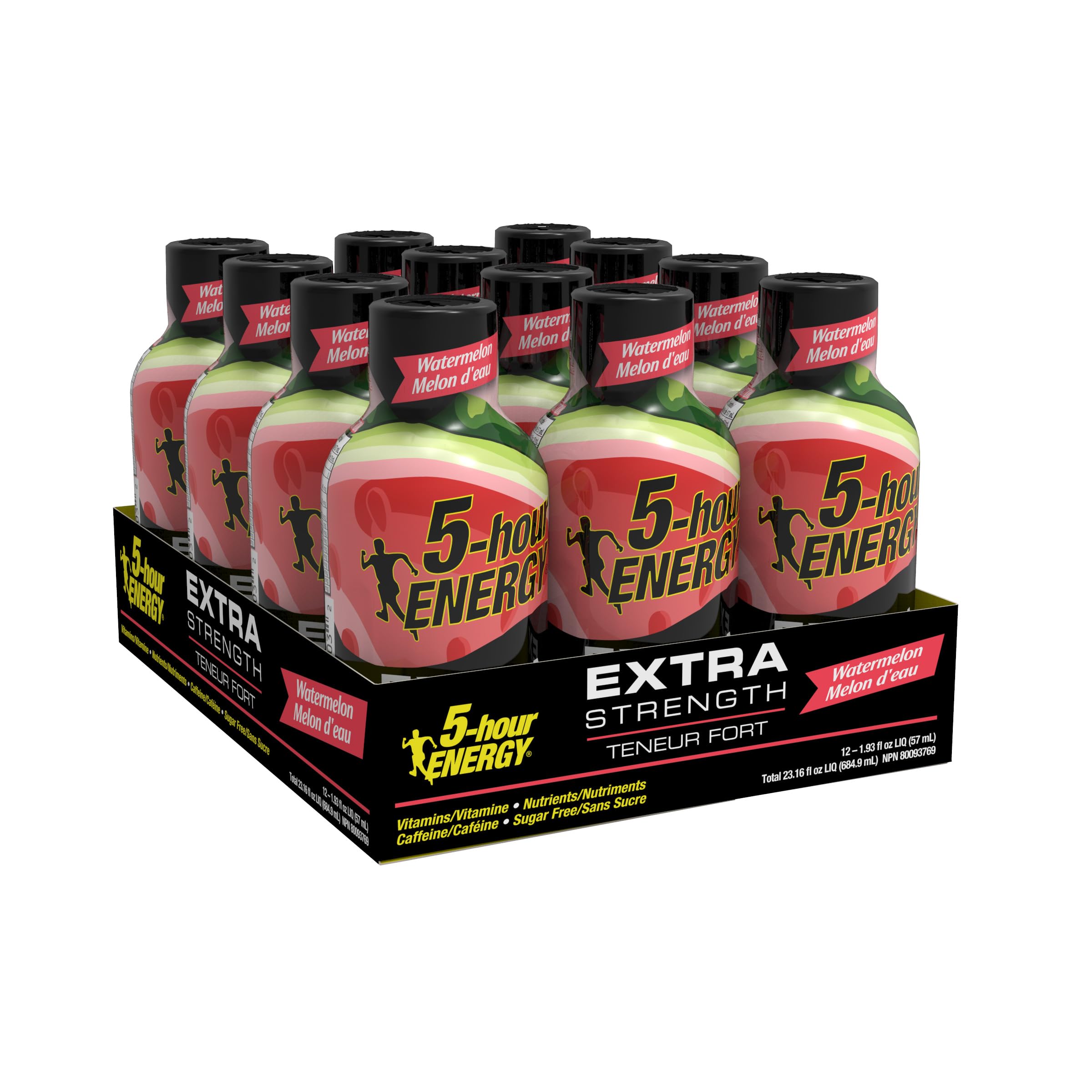Living Essentials 5-Hour Energy Watermelon Shot bottle closeup for quick daytime energy.