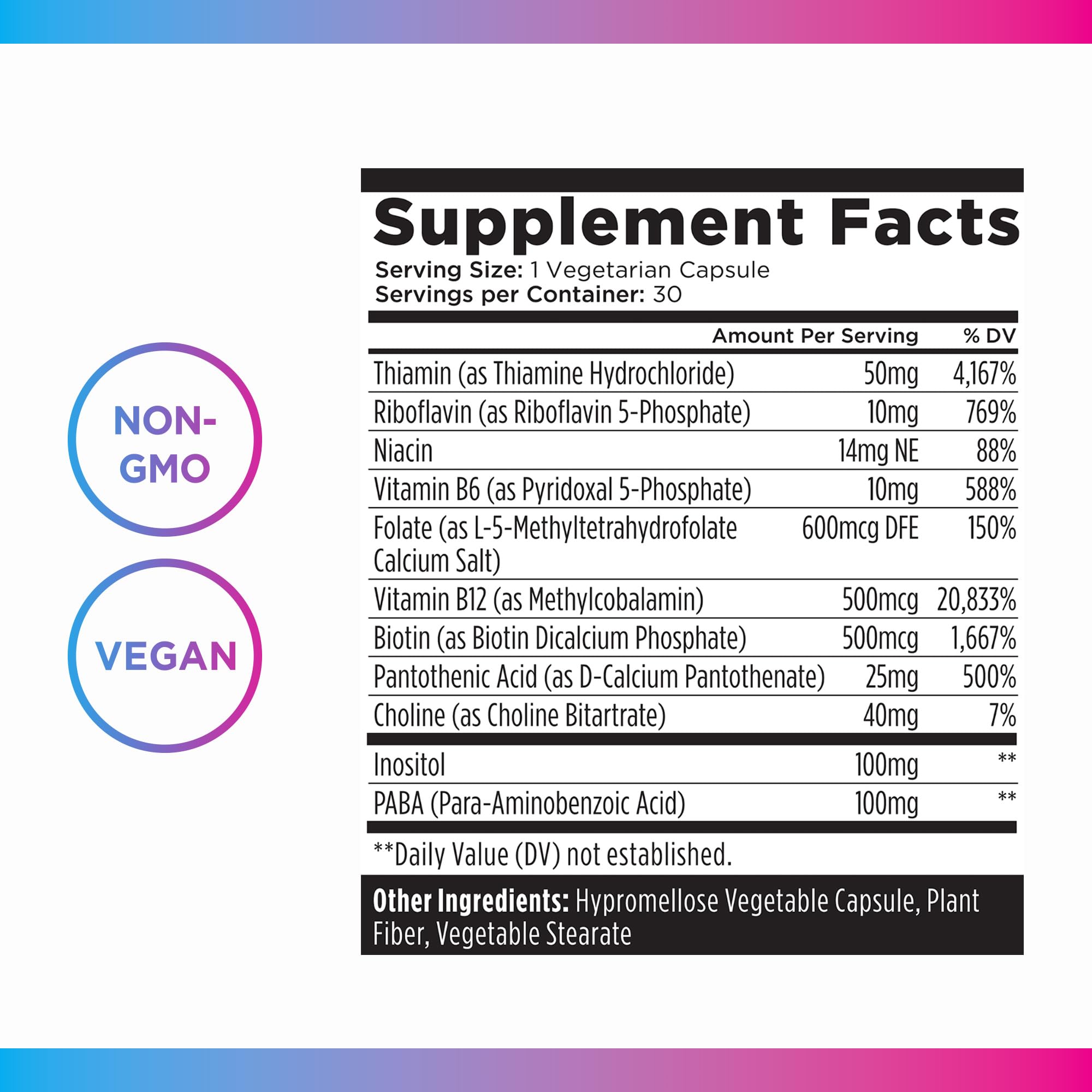 Back of bottle with nutrition facts