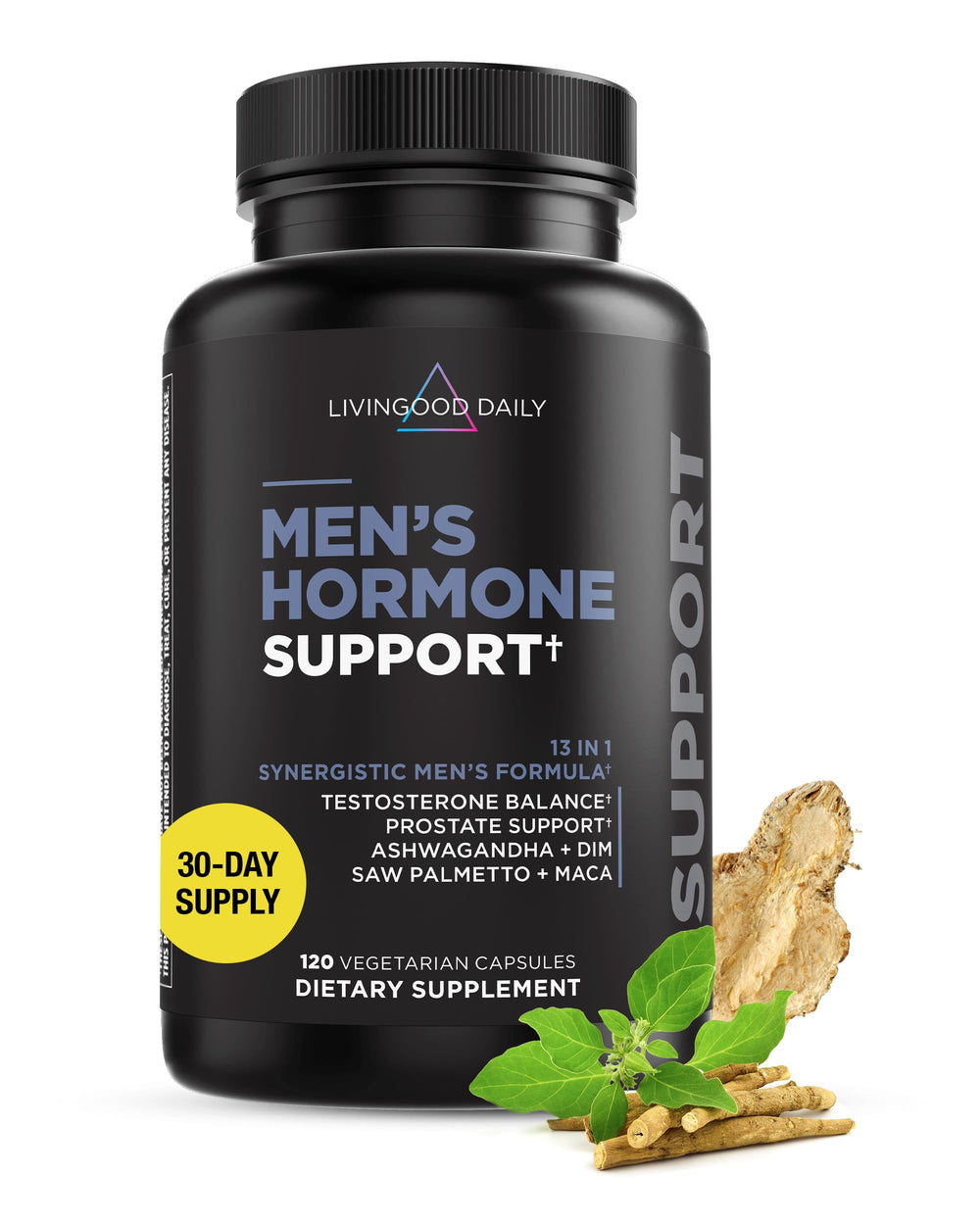 Livingood Daily men's hormone-support bottle front view for daily vitality and balanced energy