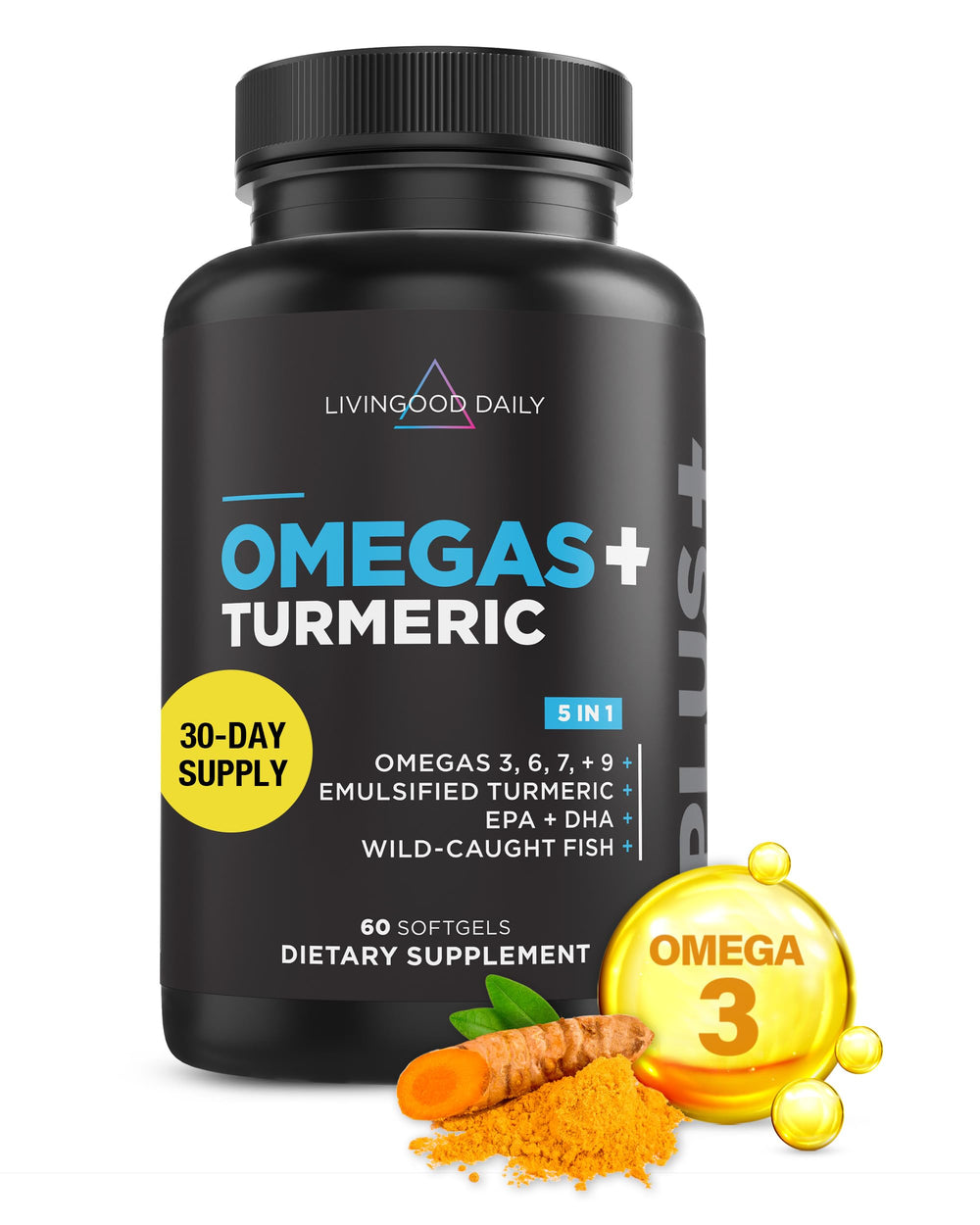 Hero image: Livingood Daily Triple Omega 3-6-9 + Turmeric Curcumin bottle
